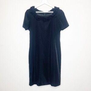 Tahari Ruffle Collar Black Sheath Dress S